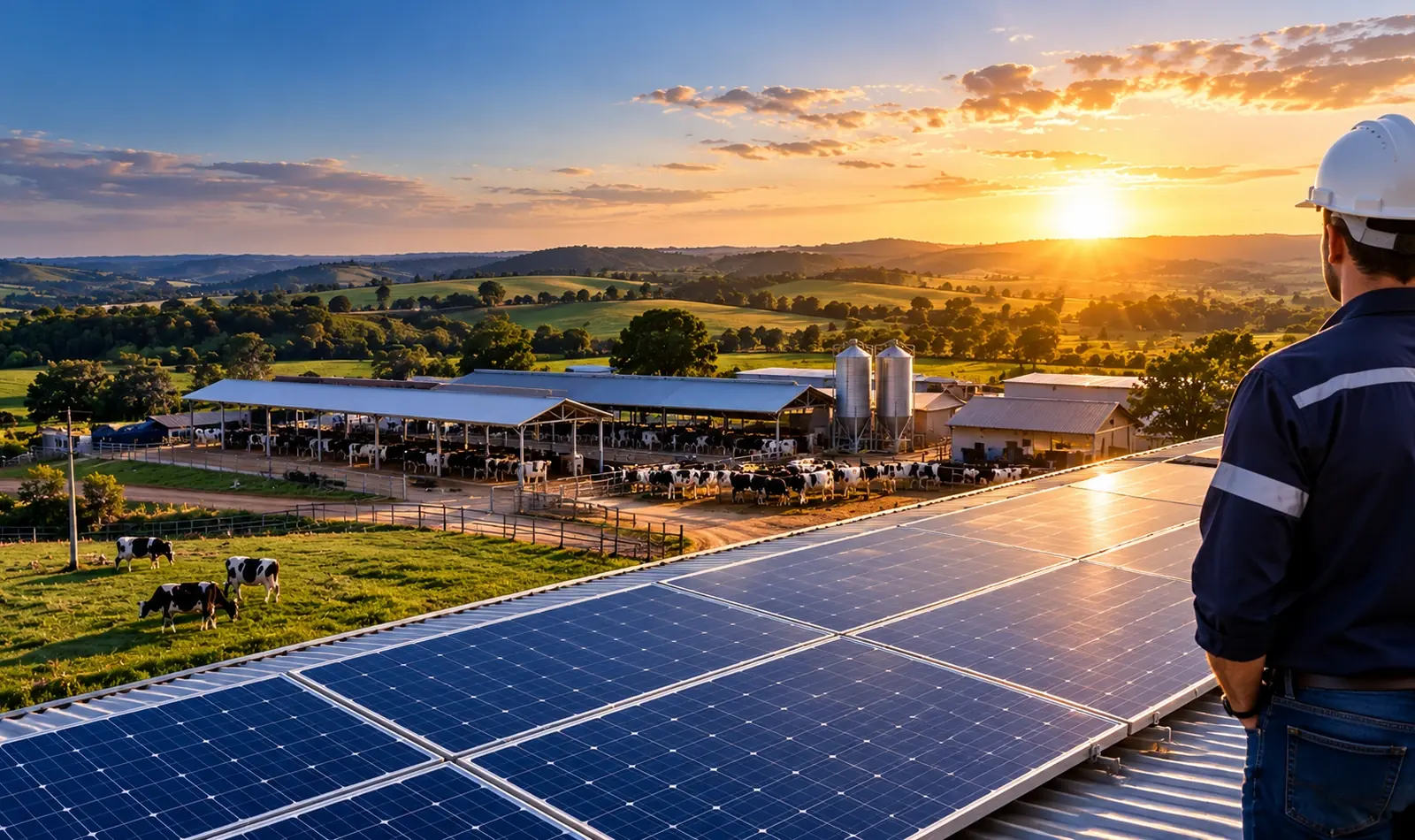 Energia solar em propriedade leiteira, imagem ilustrativa